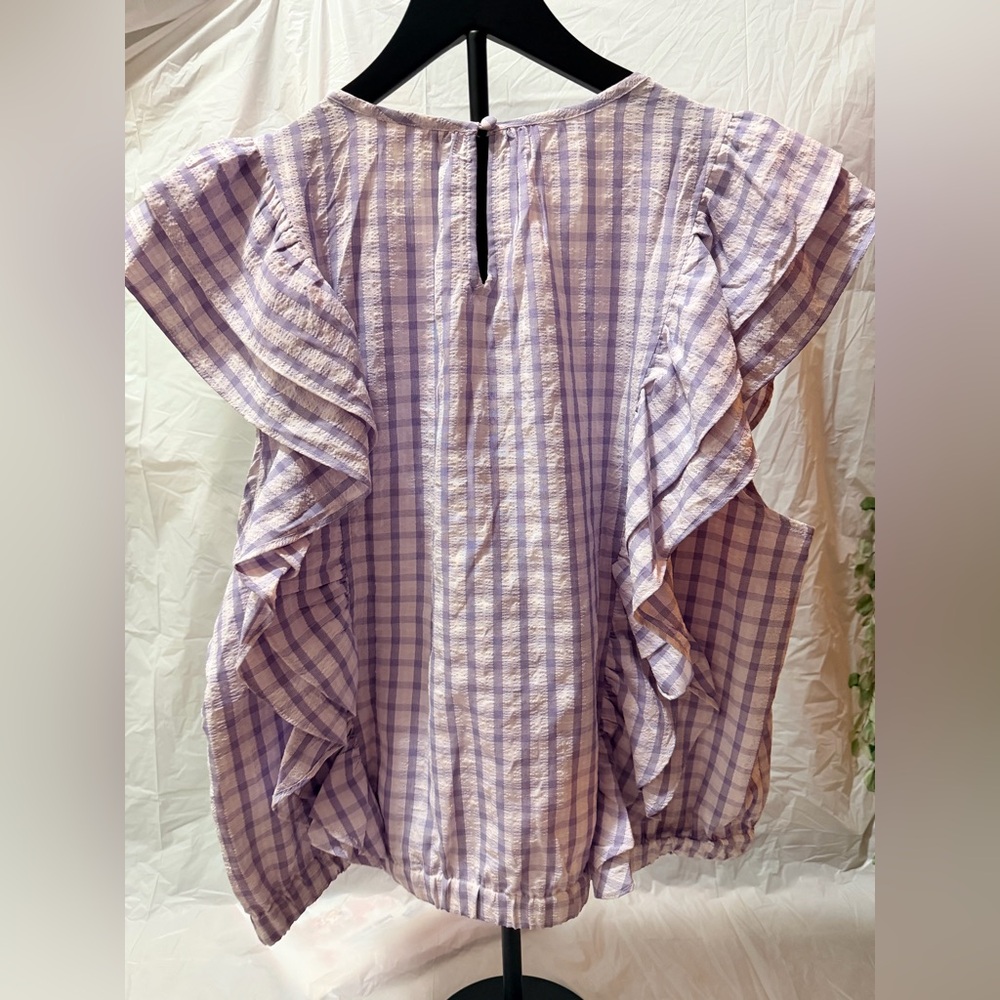 Riley & Rae Lavender Checkered Ruffle Blouse - Picture 3 of 4
